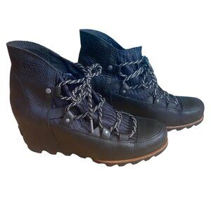 Sorel Sandy Wedge Leather Boots Black Waterproof Chunky Heel Alpine Winter-10